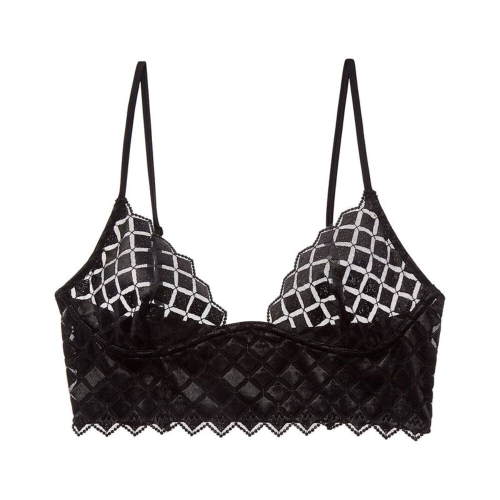 Kiki De Montparnasse Womens Lamine Embroidery Silk-Trim Longline Bra, Black